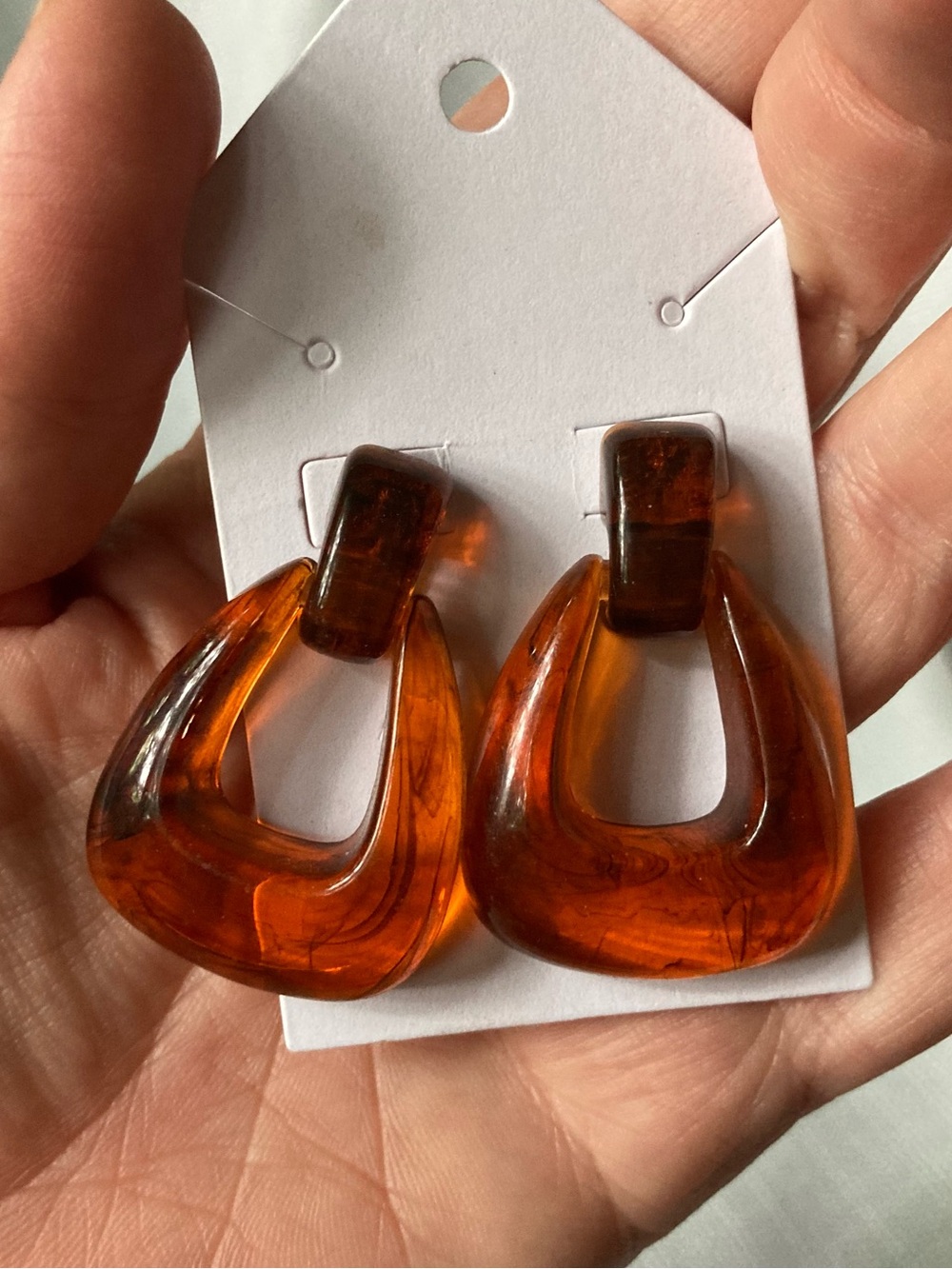 1980's Vintage Acrylic Tortoise-Shell "Doorknocker" Drop Earrings!